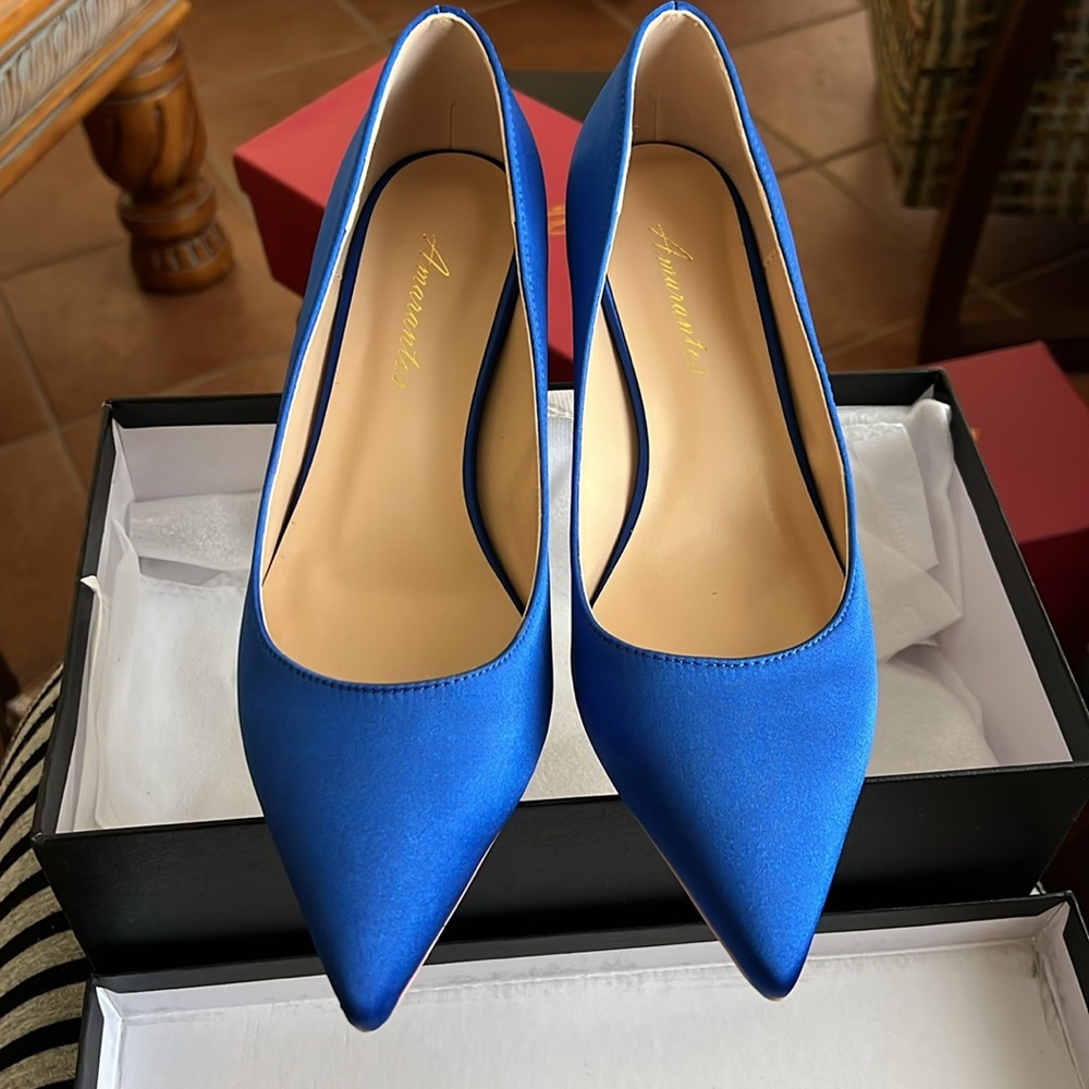 Women Fashion Pointed Toe Slip On Comfort Basic Kitten Heel Pumps Satin Size 7